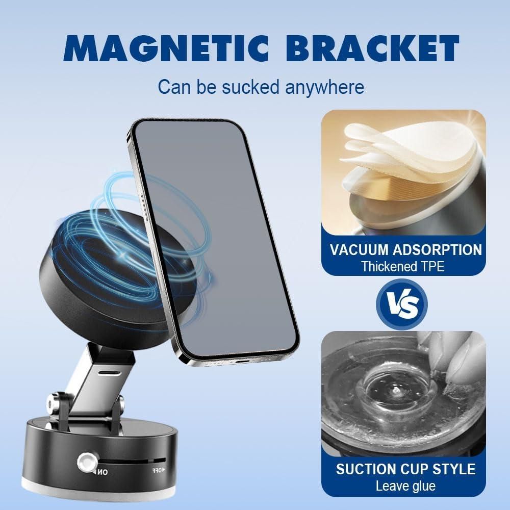 Vacuum Magnetic Suction Phone Holder – 360° Rotatable, Super Strong Grip