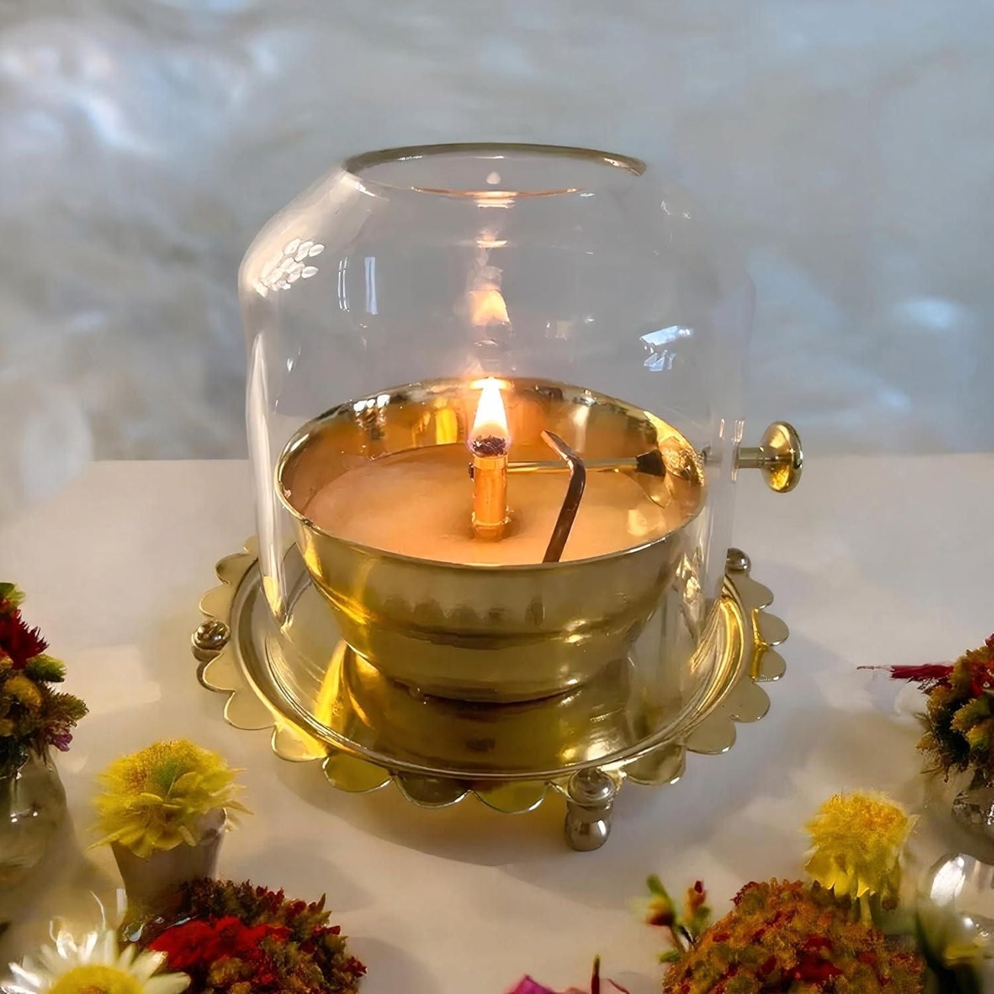 Golden Brass Akhand Diya Oil Lamp with Rotating Wick |🔥50% OFF SALE🔥|