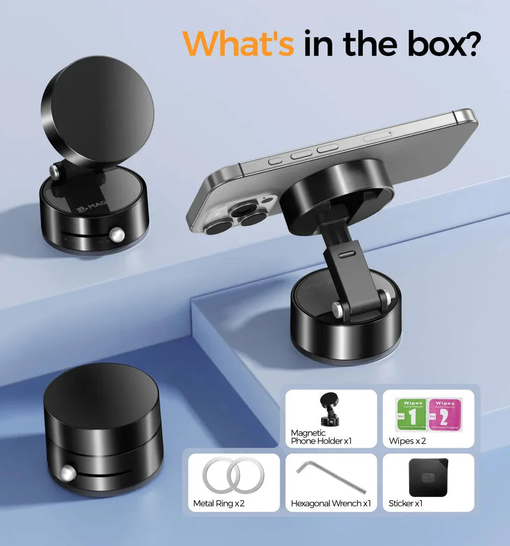 Vacuum Magnetic Suction Phone Holder – 360° Rotatable, Super Strong Grip