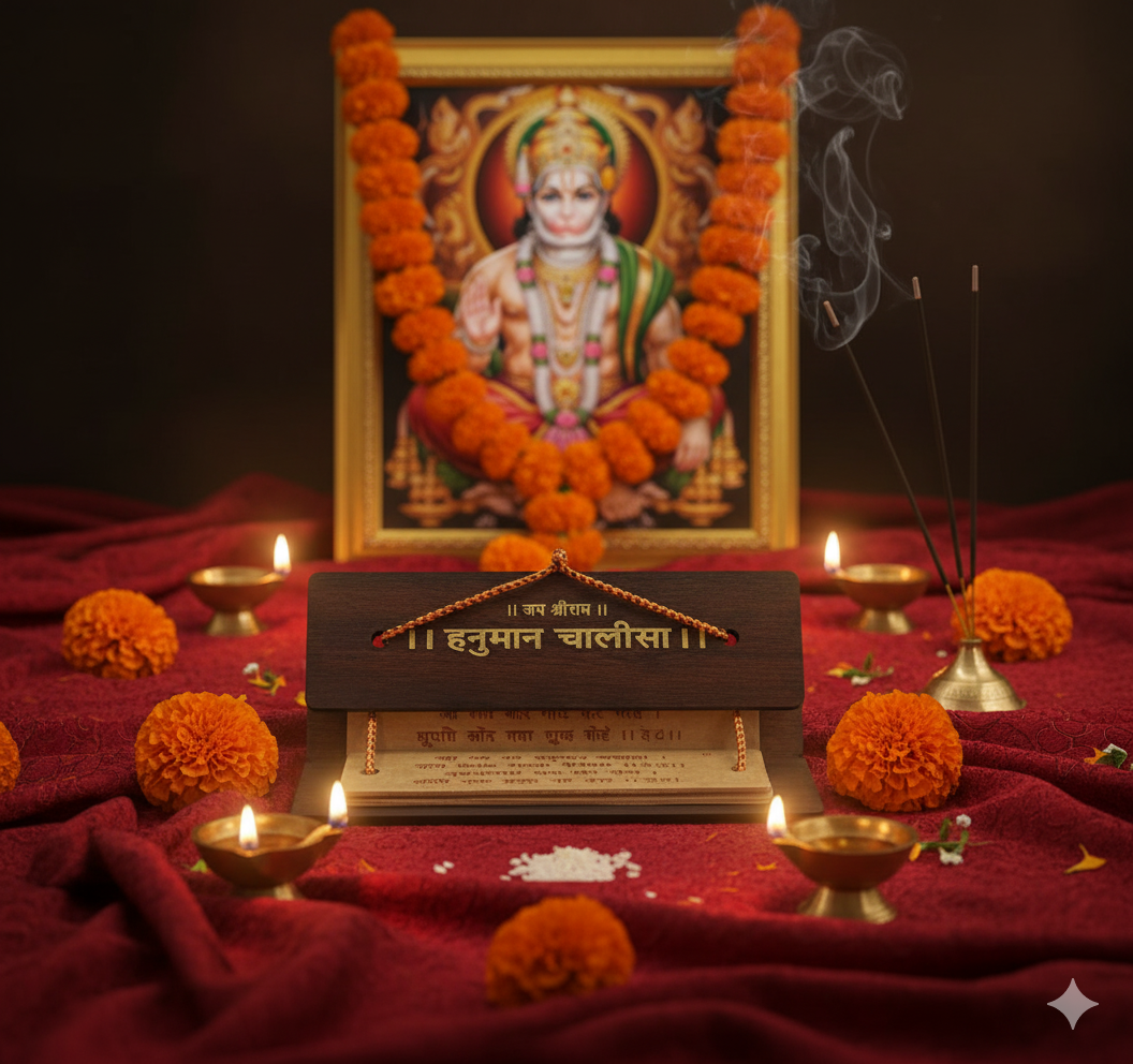 Wooden Hanuman Chalisa Decor with Stand | Divine Home & Office Décor