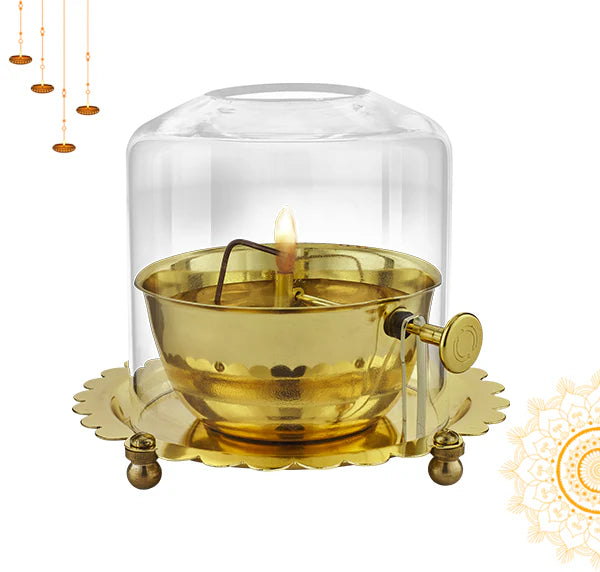 Golden Brass Akhand Diya Oil Lamp with Rotating Wick |🔥50% OFF SALE🔥|