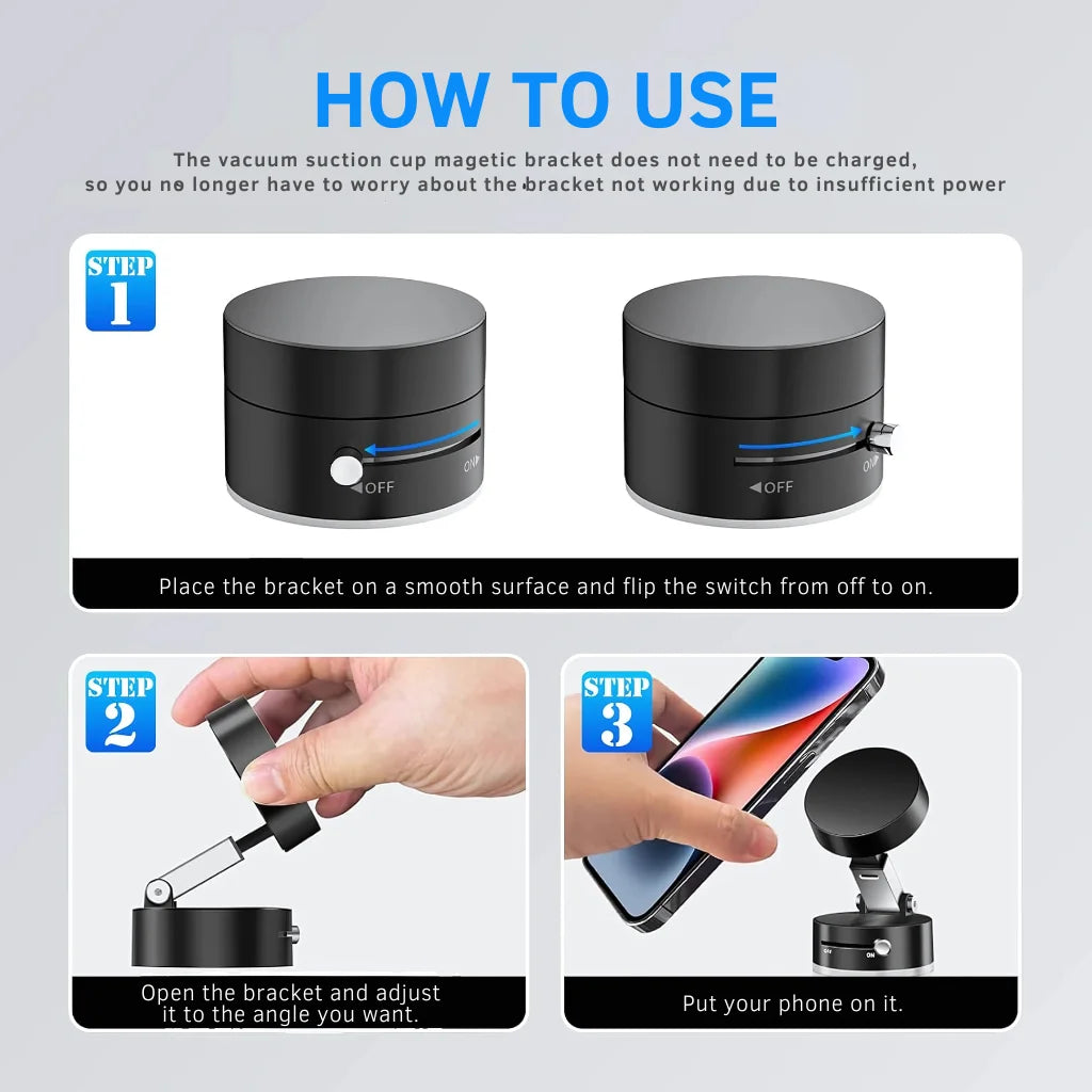 Vacuum Magnetic Suction Phone Holder – 360° Rotatable, Super Strong Grip